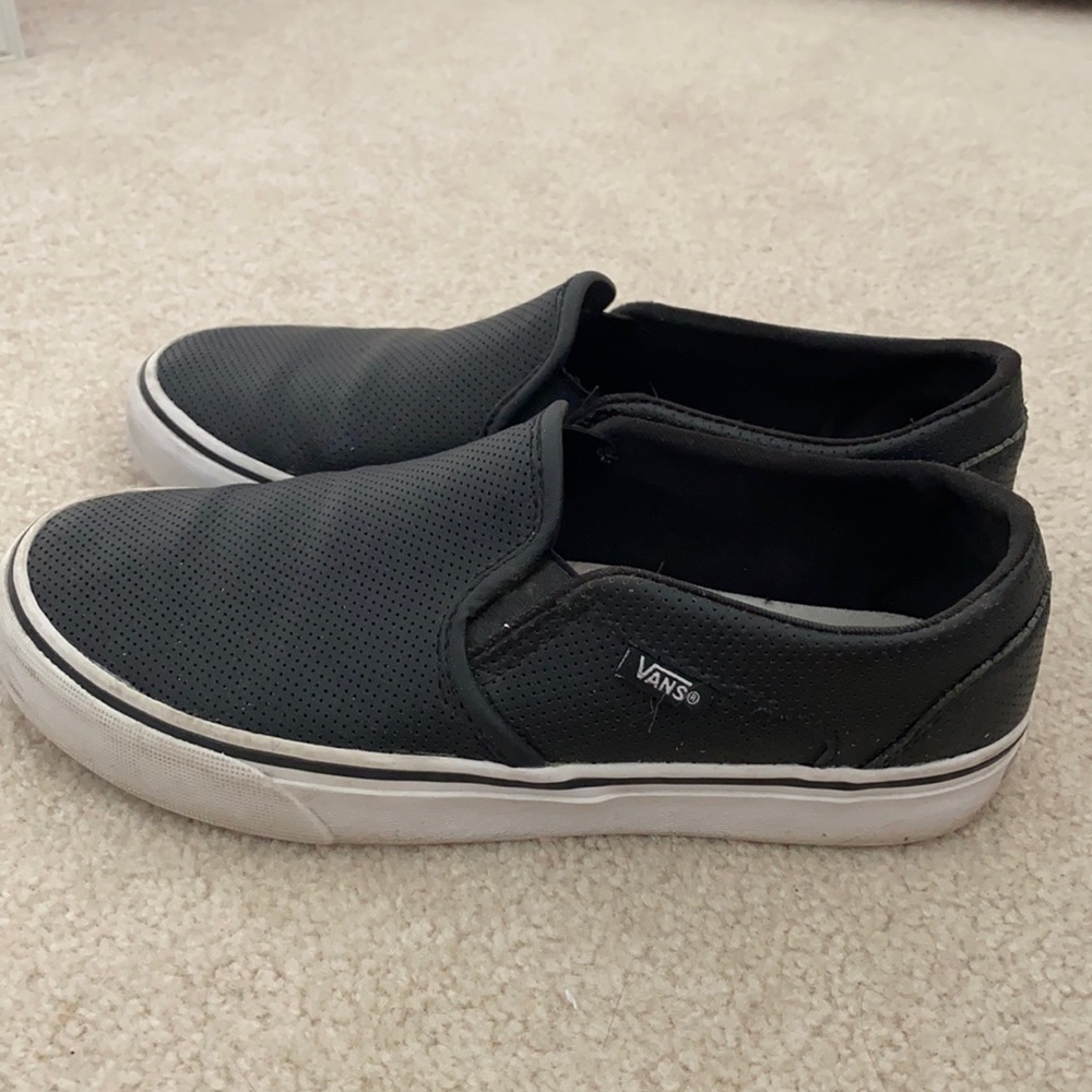 black slip on leather vans